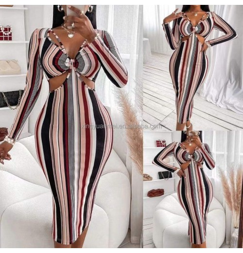 Hot selling women's clothing new European and American wrapped chest long sleeved dress long dress women's dress