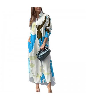 New Arrivals Boutique Women's Clothing Designer XS-2XL Fashion Casual Geometric Printing Loose Split Women's Shirt Dress