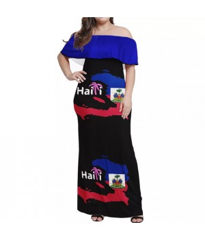 Dropshipping Haitian Clothing Haiti Flag Fat Woman Feminine Clothes One Shoulder Design Women Dresses