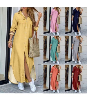 HOT SALE Summer Shirt Dress autumn Fashion Casual Long Dress Plus Size Women'S Clothing S-5XL