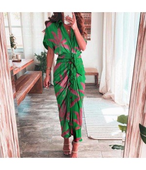 Hot Selling Women Trend Temperament Fashion Printed Shirt Bodycon Dress With Belt