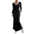 Hot Sale Custom Women's Contrast Trim V Neck Dress Fashion Slim Fit Long Sleeve Sporty Maxi Dress