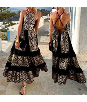 Wholesale European and American Women's Clothing 2022 Summer New Printed Bohemian Fashion Off Shoulder Cotton Women's Dress