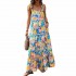 2024 Women's Clothing Spaghetti Strap Sleeveless Printed Pocket Side Zipper Layered Dress