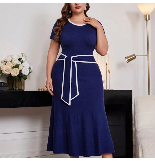 Summer Fashion retro niche slim fit temperament color matching Women's Midi Split Dress