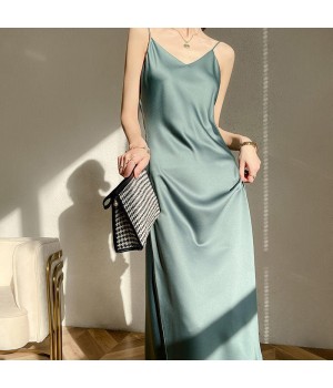 Women's Clothing Retro camisole dress Women's summer mid length satin Dress Womens Casual Dresses