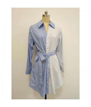 Competitive Price Fashion Women Woven Shirt Long Sleeve Yarn Dye Fabric Dress Shirt Two Color Half Baric Skirt Dress