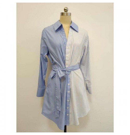 Competitive Price Fashion Women Woven Shirt Long Sleeve Yarn Dye Fabric Dress Shirt Two Color Half Baric Skirt Dress