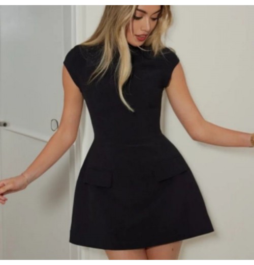 Wholesale Hotselling Fashionable Clothing Summer Casual Elegant A Line Solid Color Round Neck Short Dress Women's Dresses