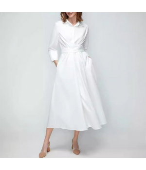 Islamic Dress Plus-size women's Belt Slimming Lapel Seven-point Sleeve Commuter Solid Color Dress