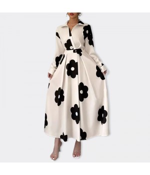 Fashion women Casual Flower Vintage Print Maxi Dress New Long Sleeve Autumn And Winter Elegant Summer Dress