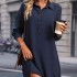 Custom fall 2024 women clothes casual long sleeved mini dress with button up collar and ladies wear wholesale casual dresses