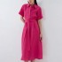 Cotton And Linen Shirt Skirt Maxi Dress 2024 Summer New Fashion Simple Women's Clothing