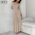 OOTN Women Autumn Casual Dresses Strapless Long Sleeve Waisted Long Dresses Office Women Khaki Maxi Dresses