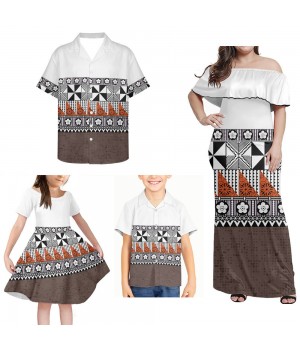 Polynesian Tribal Pattern Family Set 4pcs Hibiscus Women Bodycon Dress Summer Beach Men And Boys Shirt Gril Dress