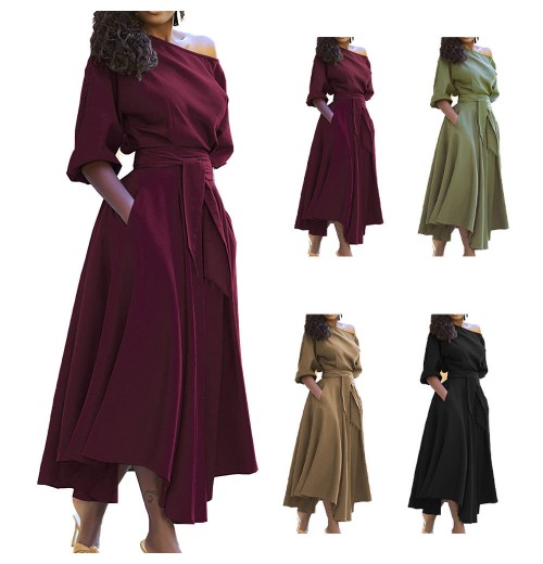 MOTE-AC119 High Quality Elegant Casual Dresses Off Shoulder Solid Color Dress For Women And Ladies