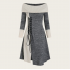 2024 New Dresses Autumn Winter Long Sleeve Off The Shoulder Knit Dress A Line Lace Up Color Block Elegant Midi Dresses For women