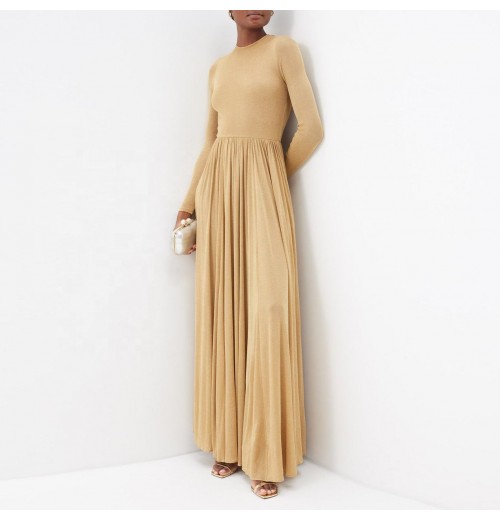 Prom Girls Long-dress A-line Gathered Skirt Elegant Gold Women's Clothing Maxi Dresses Winter Clothes Women