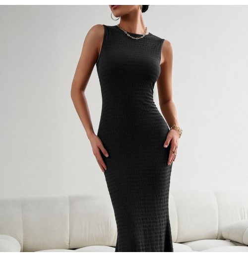 New Fashion Vintage Sleeveless Slim Vest Knitted Sexy Modest Evening Women's Clothing Dress