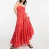 Hot Selling Women's Sweetheart Neck Sleeveless Floral Print Strap Tiered Red Max Long Dress Casual