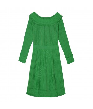 2025 Women's Custom Spring Autumn High Quality 100% Cotton Computer Knitted Pleat Long Sweater Dress