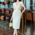 ZYHT 51000 Professional Dress Trendy Elegant Ladies Satin Office Dresses Women Formal Work Short Sleeves Career Dresses Women