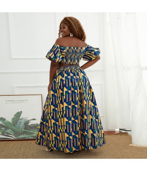 Customized Two Piece Women Sets Crop Top Maxi Dress Summer Design in African Ankara Printed Wax