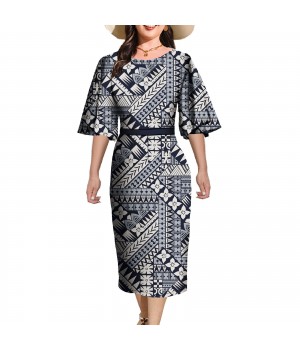 Polynesian Elei Tribal Design Custom Evening Party Fashion Pacific Island Pattern Midi Skirt Plus Size Women's Clothing