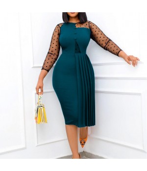 2022 Women Plus Size Dresses XL 2XL 3XL Lace Sleeve Mesh Sexy Elegant Midi Party Dress Loose Big Size Party Dress 2202